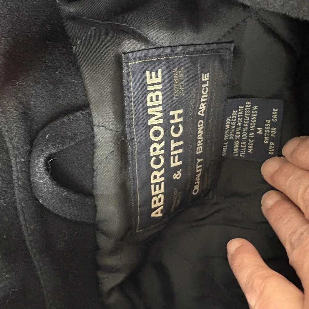 Abercrombie & Fitch Jacket Mens‎ Medium Black Wool Full Zip Bomber Lined Classic